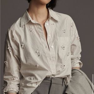 Anthropologie- The Bennet Buttondown Shirt: Pearl-Embellished Edition